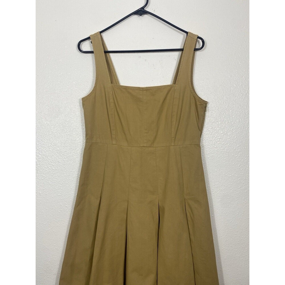 J.CREW Beige Pleated Smocked Square Neck A-Line Cotton Knee Dress Size 10 - Picture 6 of 15
